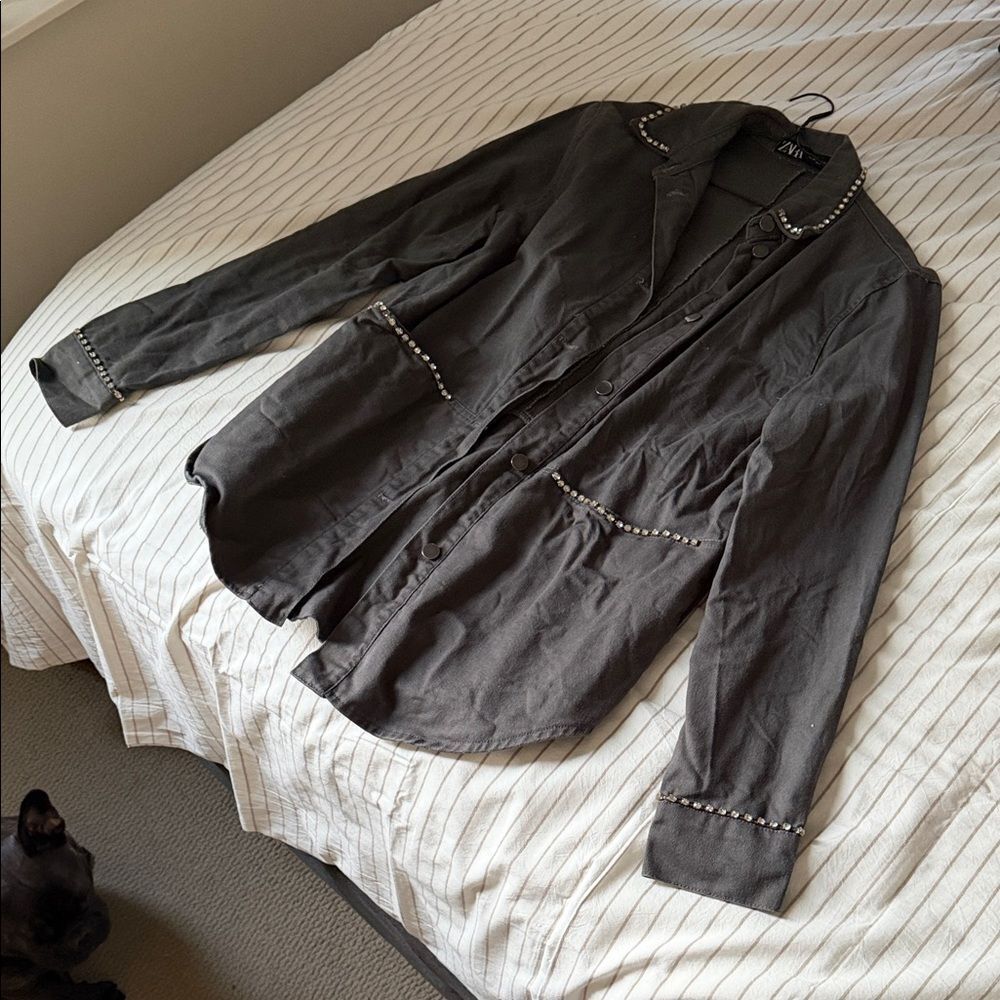 Zara Dark Gray Studded Shirt Jacket